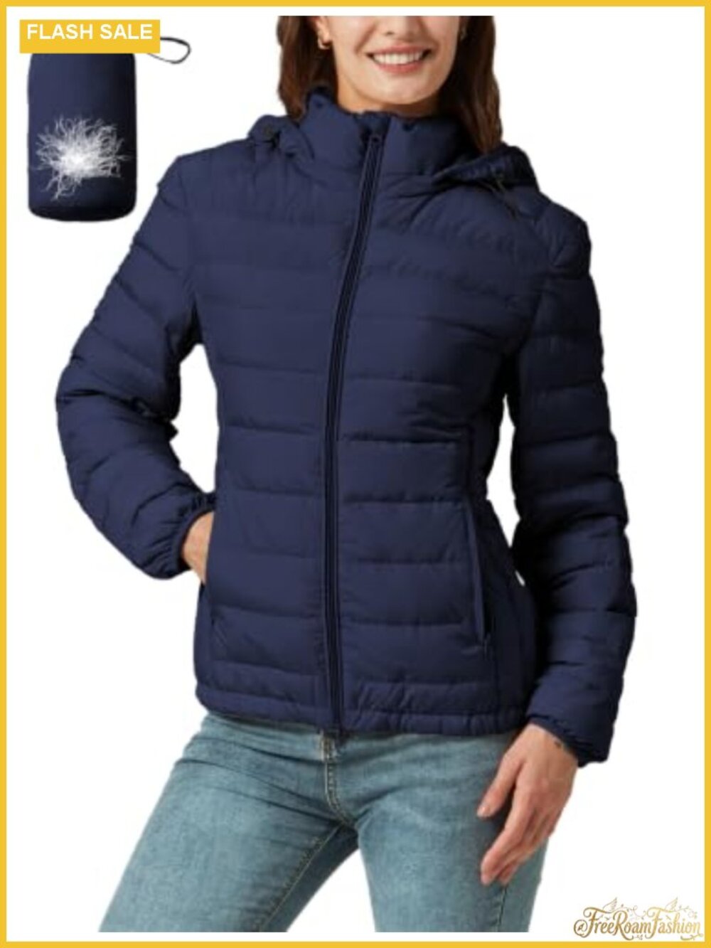 Packable Down Jacket Lightweight Quilted Puffer Coat Hooded Travel